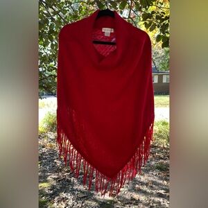 Bright Red Worthington Basketweave Poncho